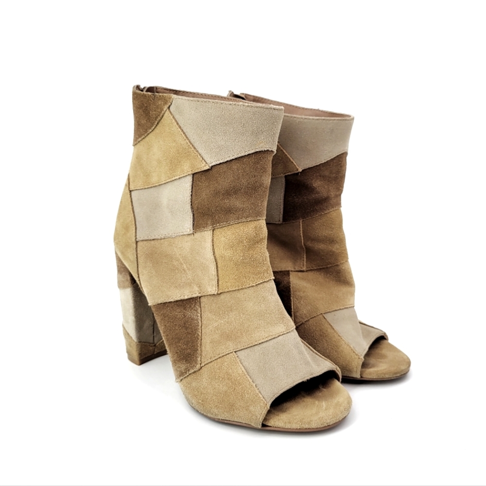 Torrid Faux Suede Neutral Patchwork Heel Bootie Size 8